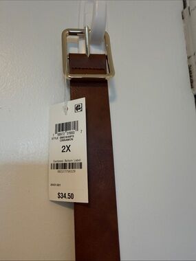 INC International Concepts Cinnamon Brown Leather Belt with Gold Buckle